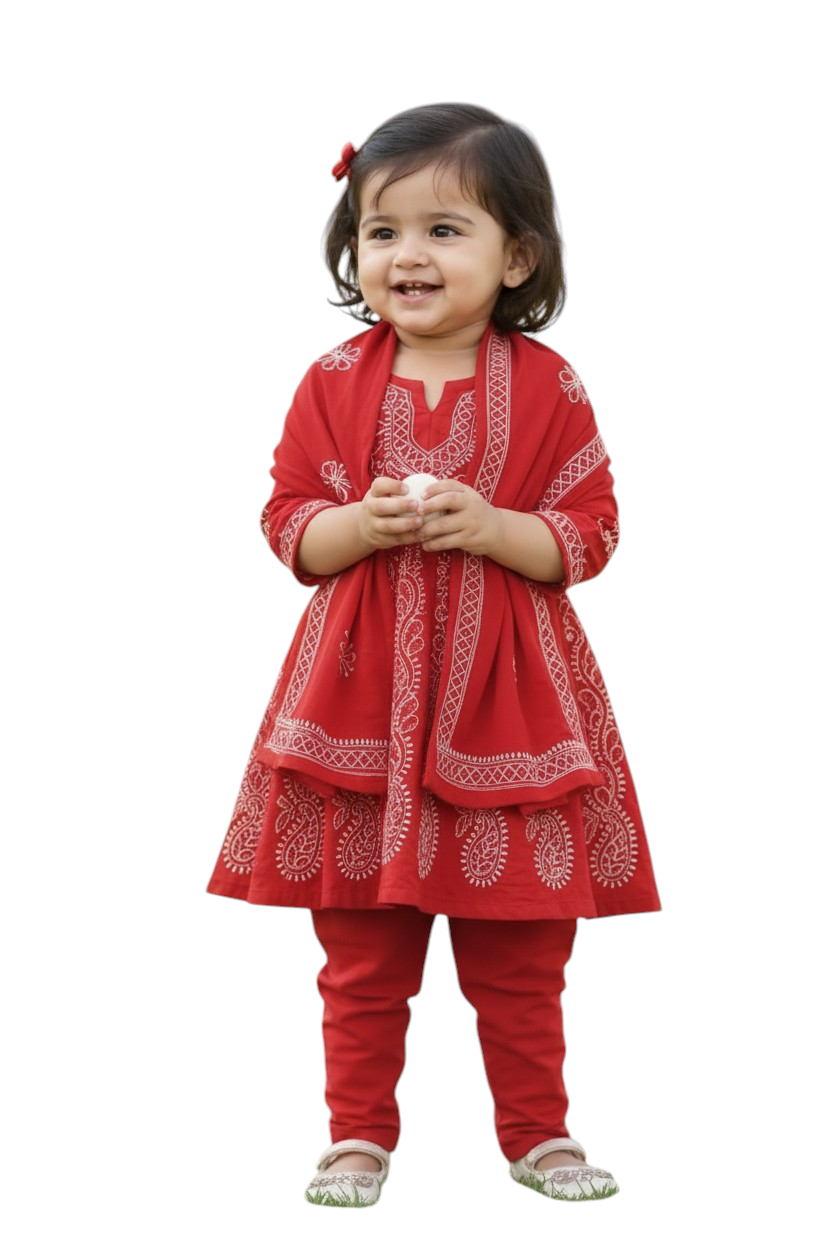 Lucknowi Chikankari Embroidered 3-Piece Traditional Suit Set | 6 M - 12M